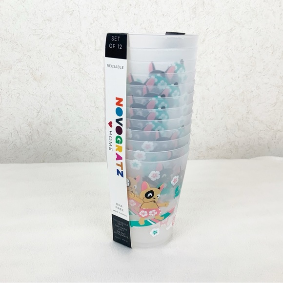 Novogratz 12 Surfing Boston Terrier Plastic Cups Tumblers Dogs Summer Hawaiian - Picture 3 of 8